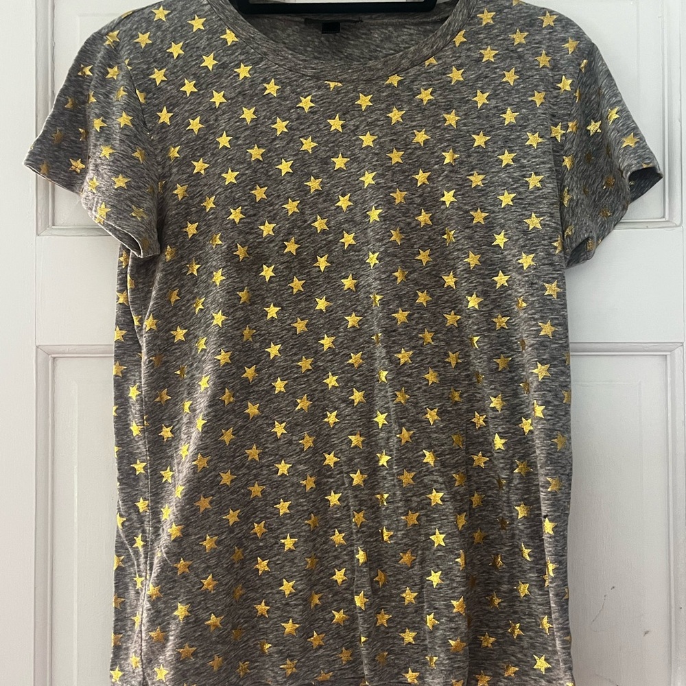 J. Crew Gray Tee with Gold Star Pattern